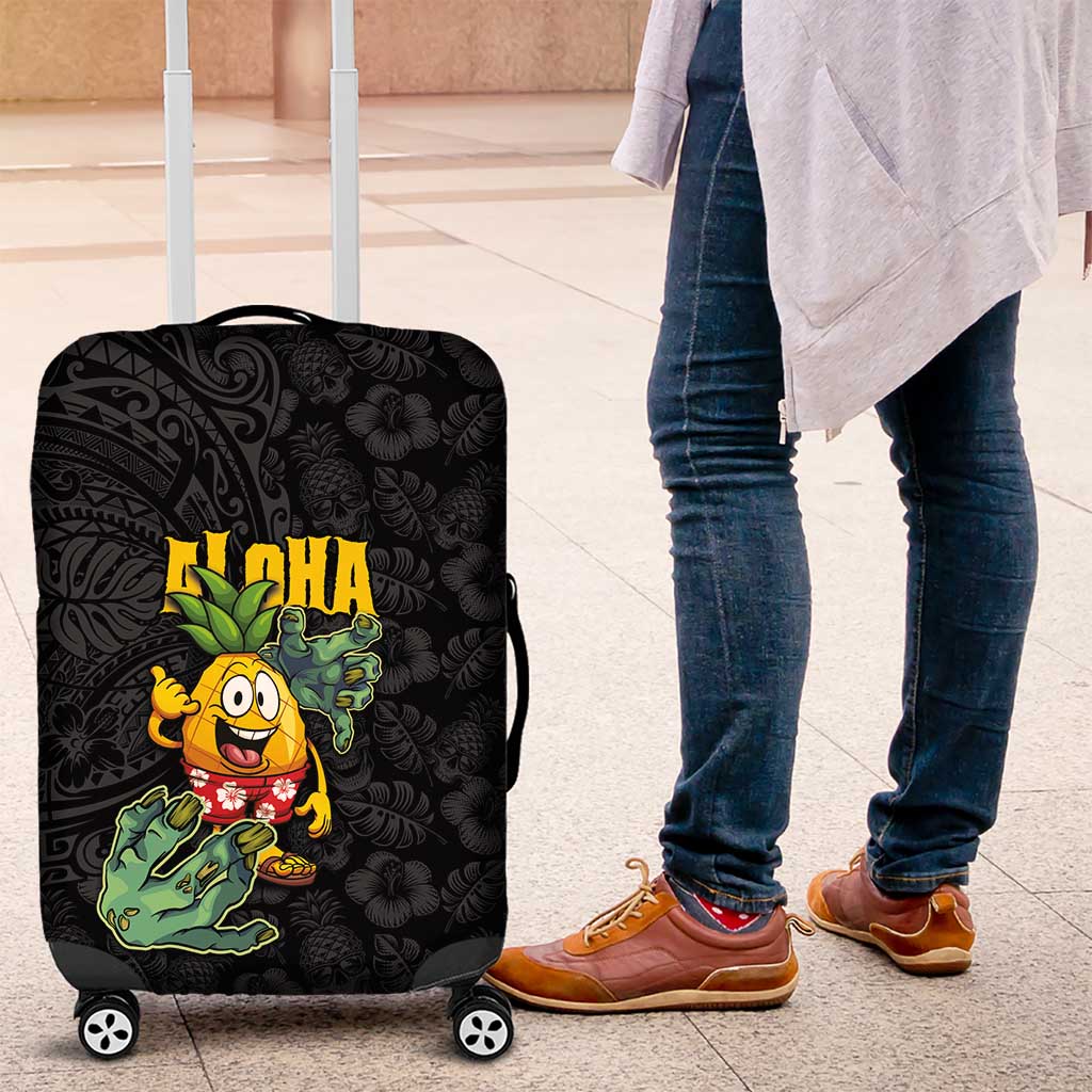 Hawaiian Halloween Luggage Cover Aloha Pinapple with Mysterious Hands and Polynesian Tribal Tattoo