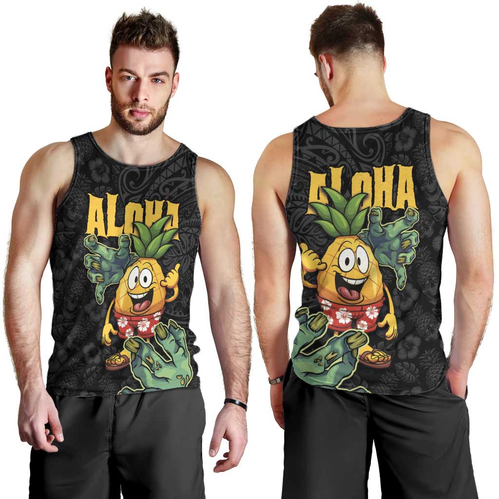 Hawaiian Halloween Men Tank Top Aloha Pinapple with Mysterious Hands and Polynesian Tribal Tattoo LT03 - Polynesian Pride