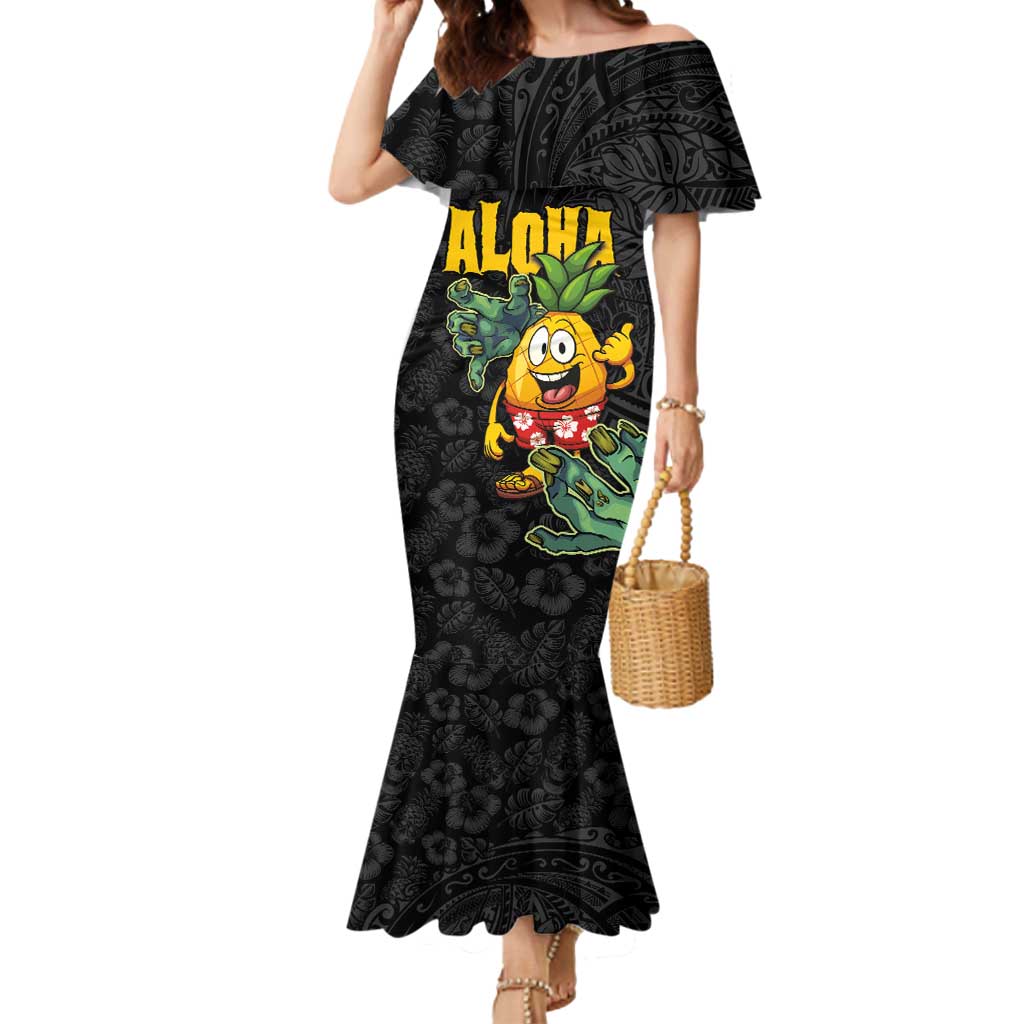 Hawaiian Halloween Mermaid Dress Aloha Pinapple with Mysterious Hands and Polynesian Tribal Tattoo