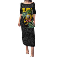 Hawaiian Halloween Puletasi Aloha Pinapple with Mysterious Hands and Polynesian Tribal Tattoo LT03 Long Dress Black - Polynesian Pride
