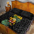 Hawaiian Halloween Quilt Bed Set Aloha Pinapple with Mysterious Hands and Polynesian Tribal Tattoo