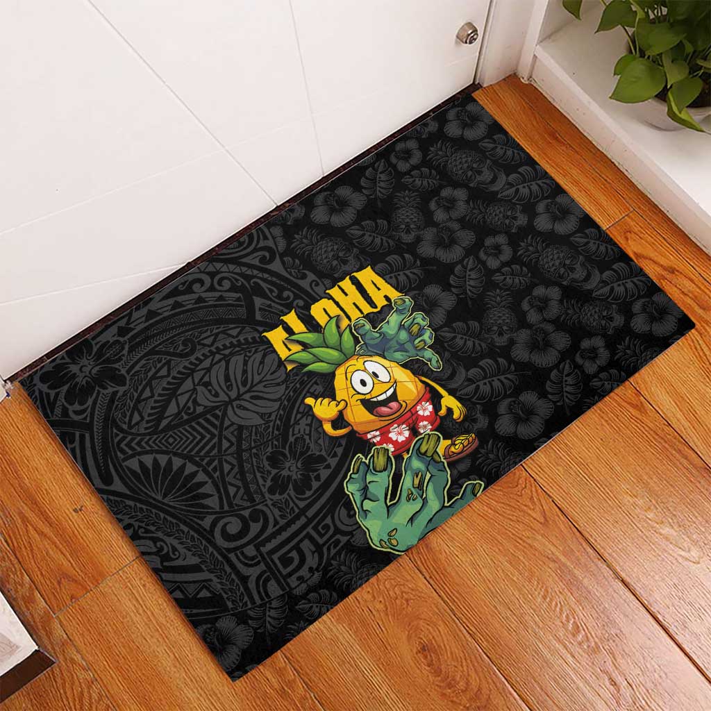 Hawaiian Halloween Rubber Doormat Aloha Pinapple with Mysterious Hands and Polynesian Tribal Tattoo LT03 - Polynesian Pride