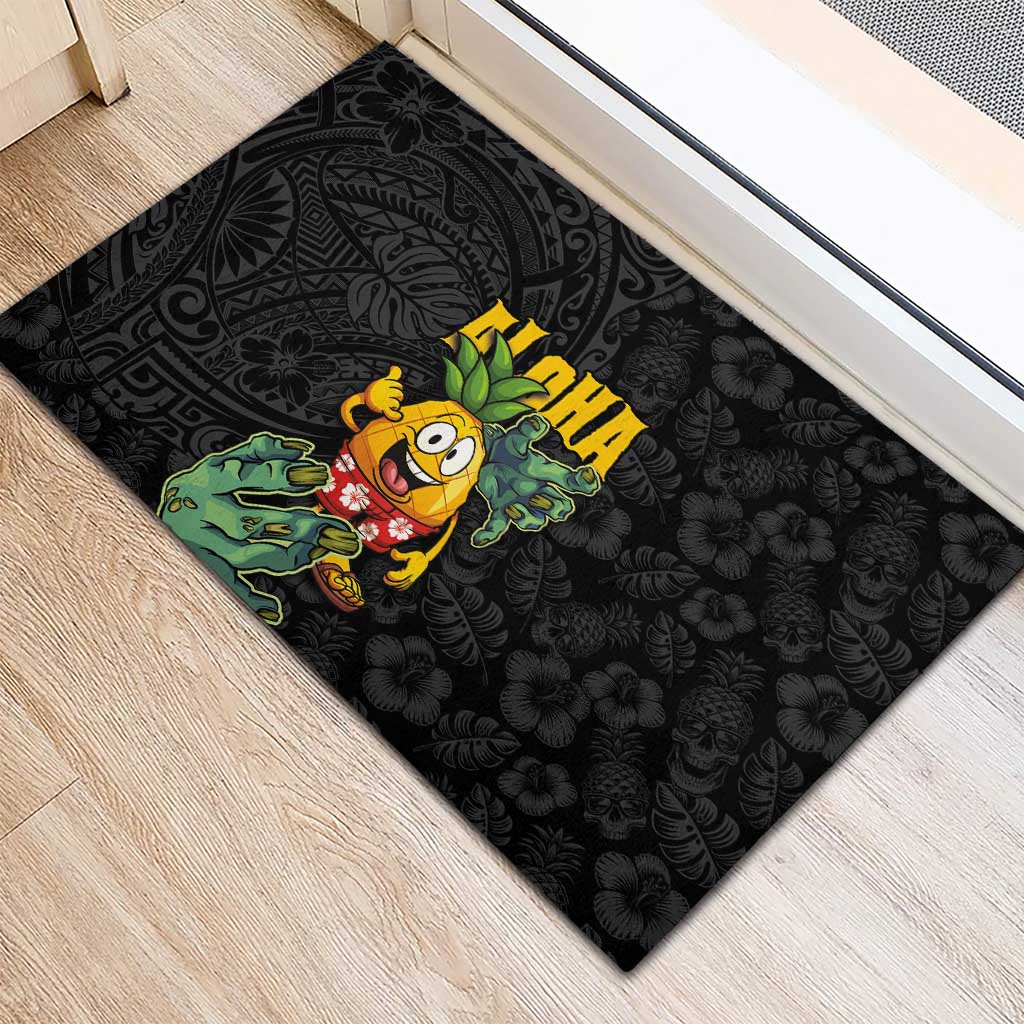Hawaiian Halloween Rubber Doormat Aloha Pinapple with Mysterious Hands and Polynesian Tribal Tattoo LT03 - Polynesian Pride