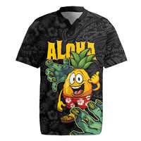 Hawaiian Halloween Rugby Jersey Aloha Pinapple with Mysterious Hands and Polynesian Tribal Tattoo LT03 Black - Polynesian Pride