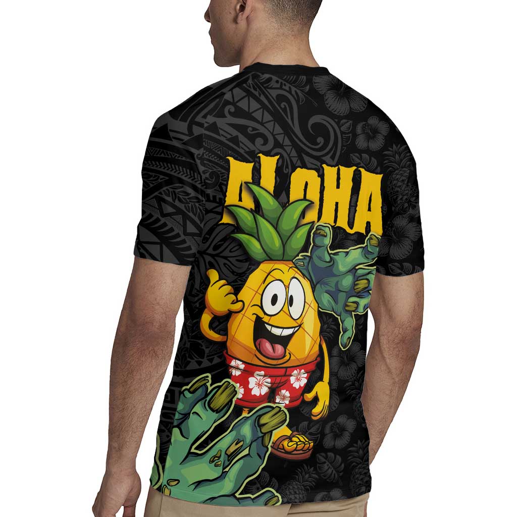 Hawaiian Halloween Rugby Jersey Aloha Pinapple with Mysterious Hands and Polynesian Tribal Tattoo LT03 - Polynesian Pride