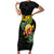 Hawaiian Halloween Short Sleeve Bodycon Dress Aloha Pinapple with Mysterious Hands and Polynesian Tribal Tattoo