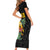 Hawaiian Halloween Short Sleeve Bodycon Dress Aloha Pinapple with Mysterious Hands and Polynesian Tribal Tattoo