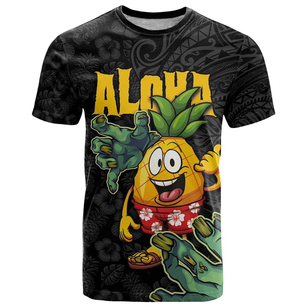 Hawaiian Halloween T Shirt Aloha Pinapple with Mysterious Hands and Polynesian Tribal Tattoo