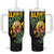 Hawaiian Halloween Tumbler With Handle Aloha Pinapple with Mysterious Hands and Polynesian Tribal Tattoo