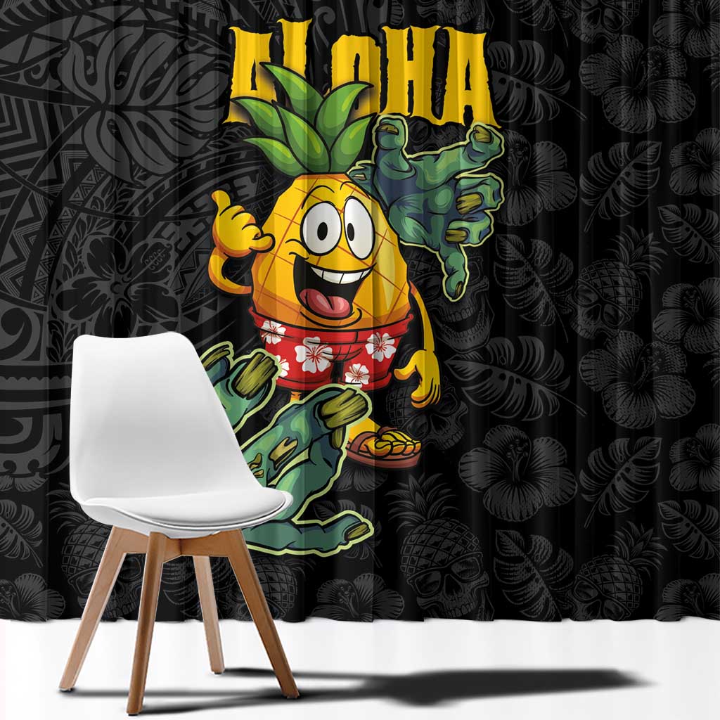 Hawaiian Halloween Window Curtain Aloha Pinapple with Mysterious Hands and Polynesian Tribal Tattoo LT03 - Polynesian Pride