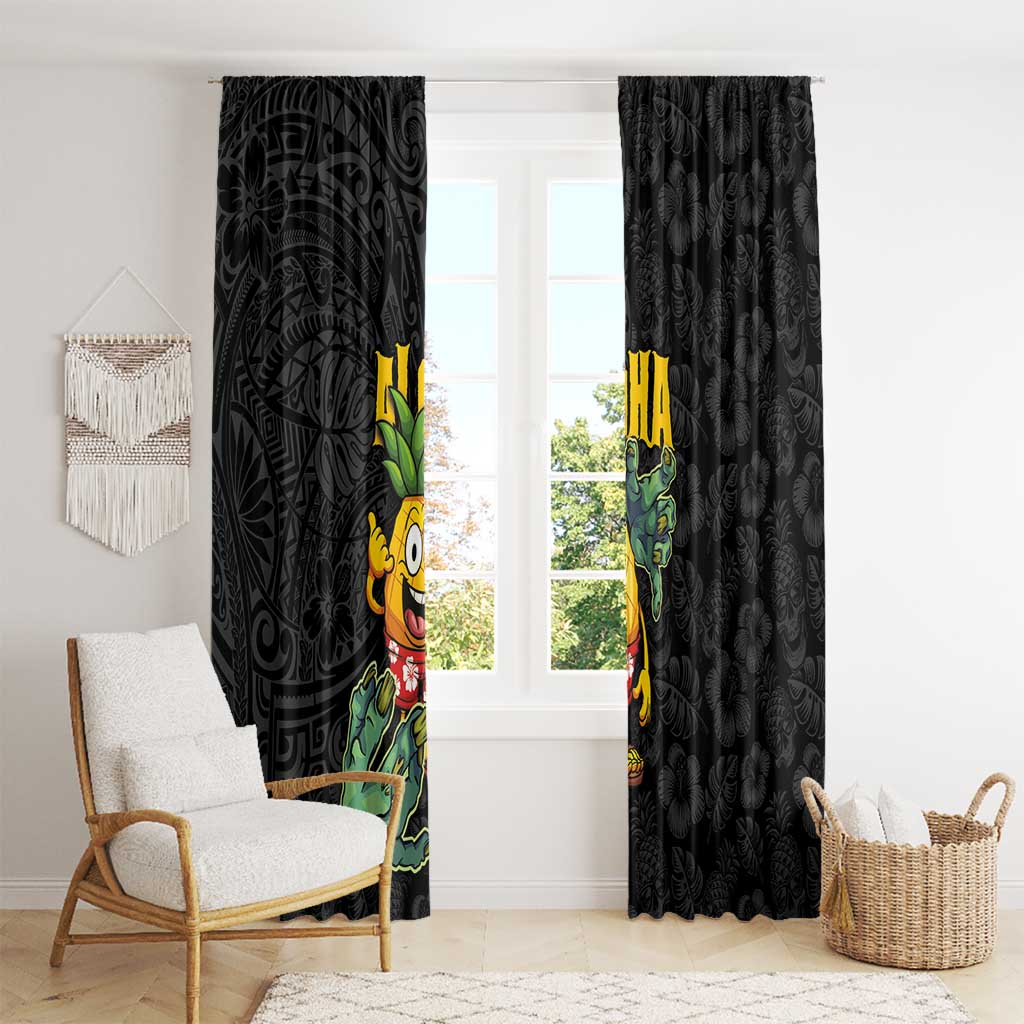 Hawaiian Halloween Window Curtain Aloha Pinapple with Mysterious Hands and Polynesian Tribal Tattoo LT03 - Polynesian Pride