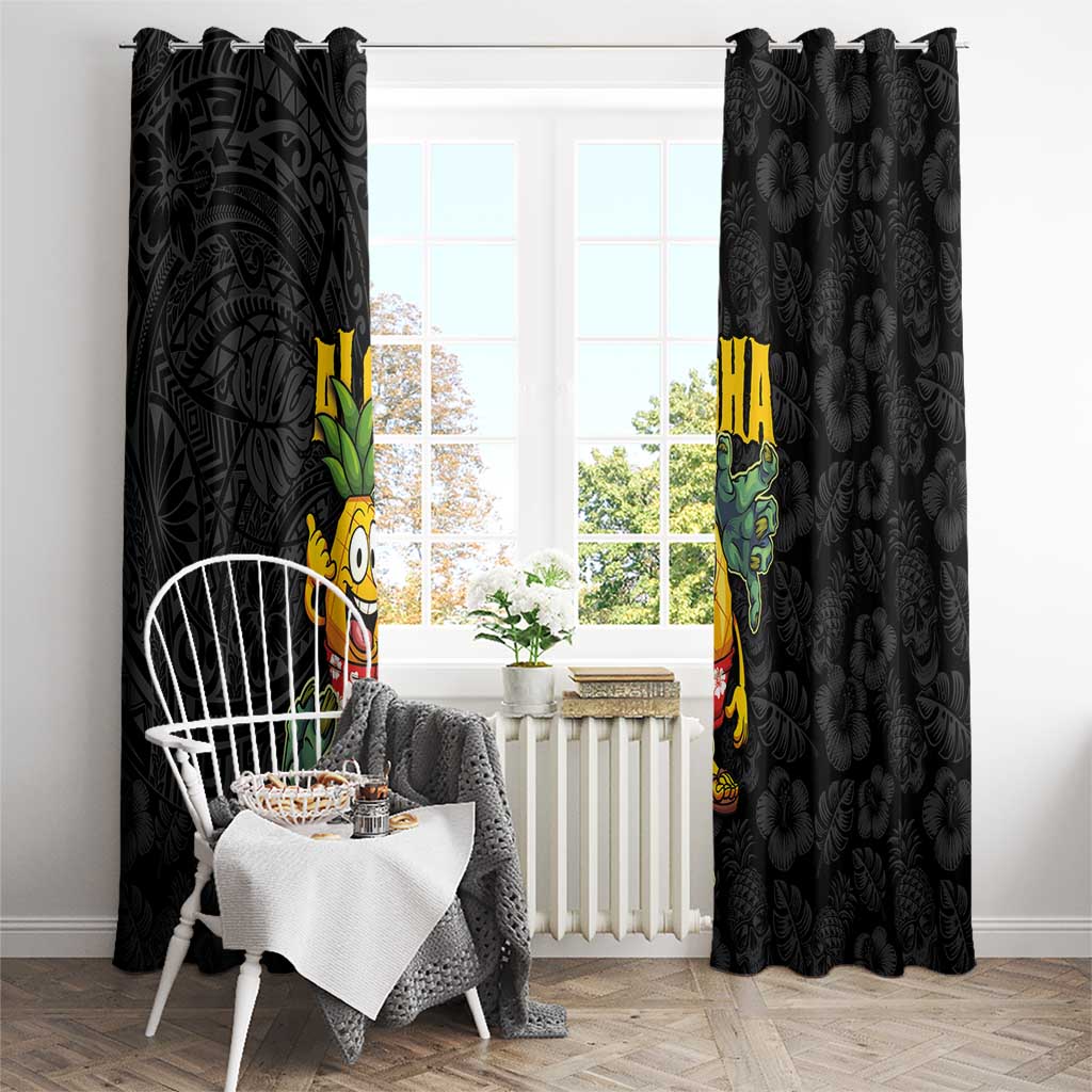 Hawaiian Halloween Window Curtain Aloha Pinapple with Mysterious Hands and Polynesian Tribal Tattoo LT03 - Polynesian Pride