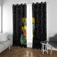 Hawaiian Halloween Window Curtain Aloha Pinapple with Mysterious Hands and Polynesian Tribal Tattoo LT03 With Grommets Black - Polynesian Pride