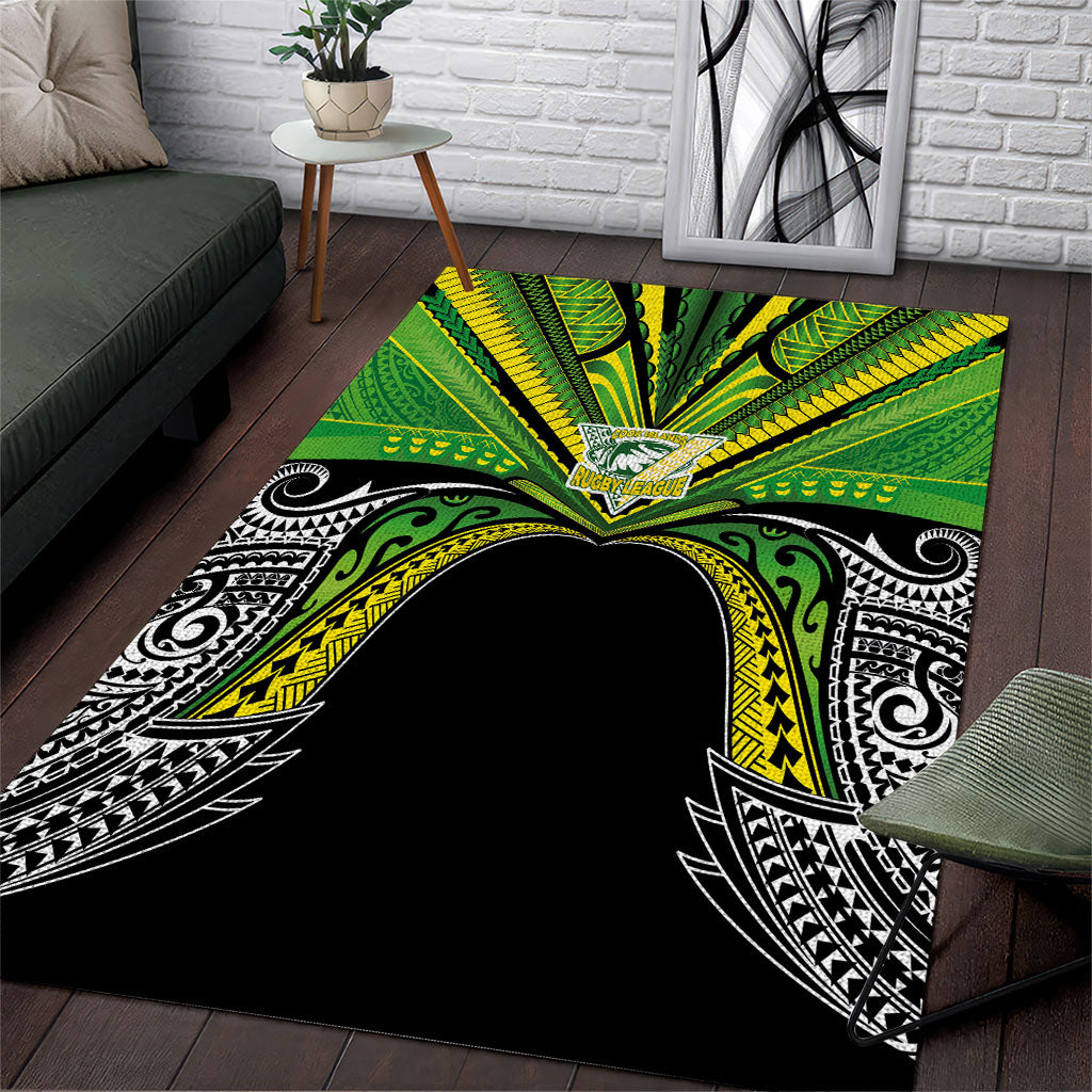 Cook Islands Rugby League Area Rug Polynesian and Tatau Tribal Art - Black Color