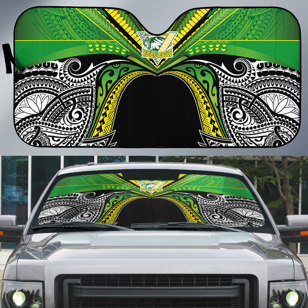Cook Islands Rugby League Auto Sun Shade Polynesian and Tatau Tribal Art - Black Color