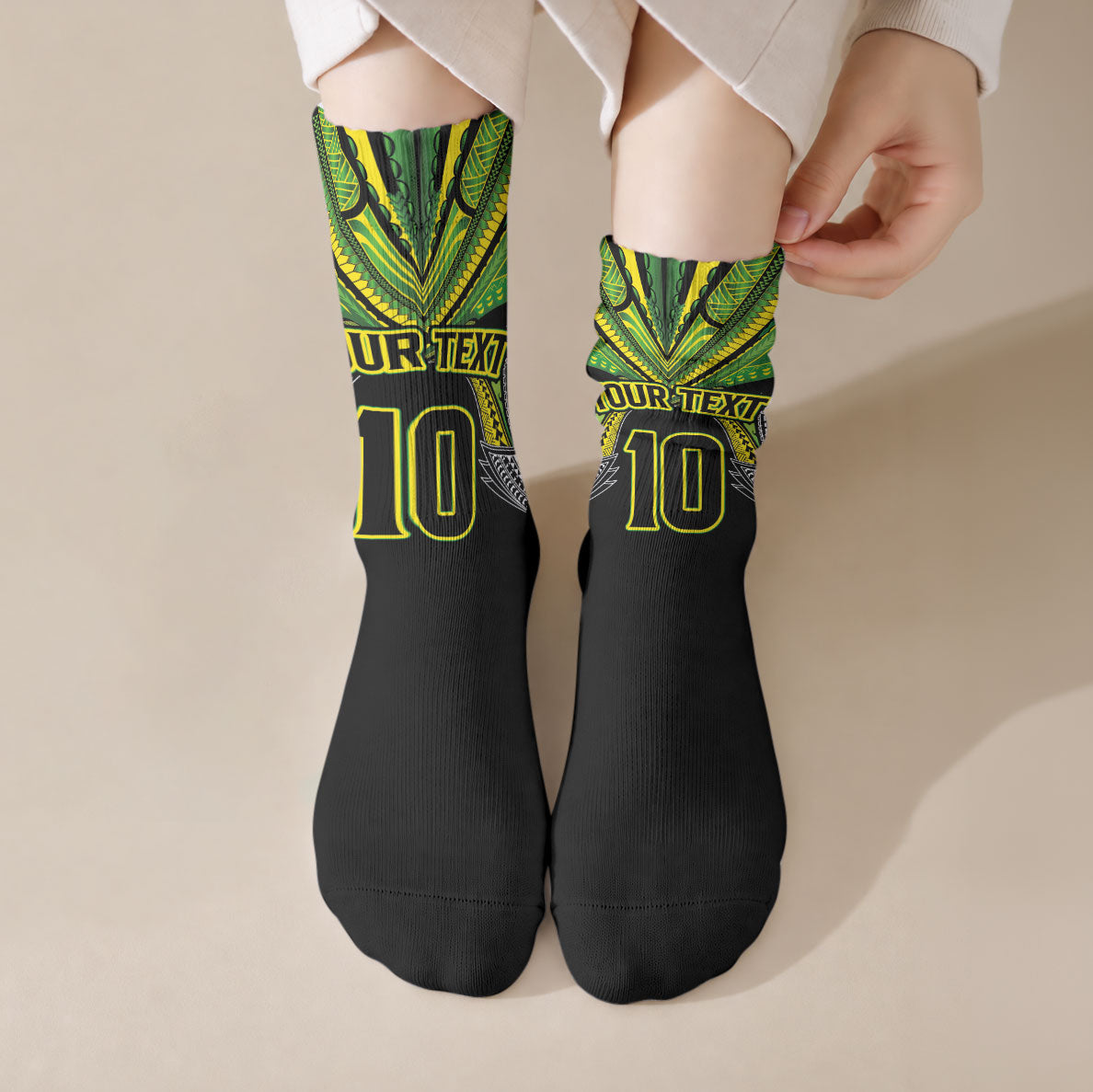 Cook Islands Rugby League Custom Crew Socks Polynesian and Tatau Tribal Art - Black Color LT03 Crew Socks Black - Polynesian Pride