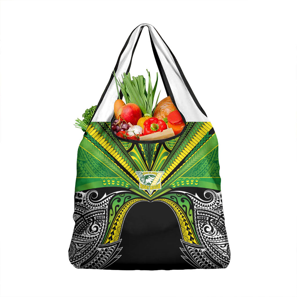 Cook Islands Rugby League Grocery Bag Polynesian and Tatau Tribal Art - Black Color