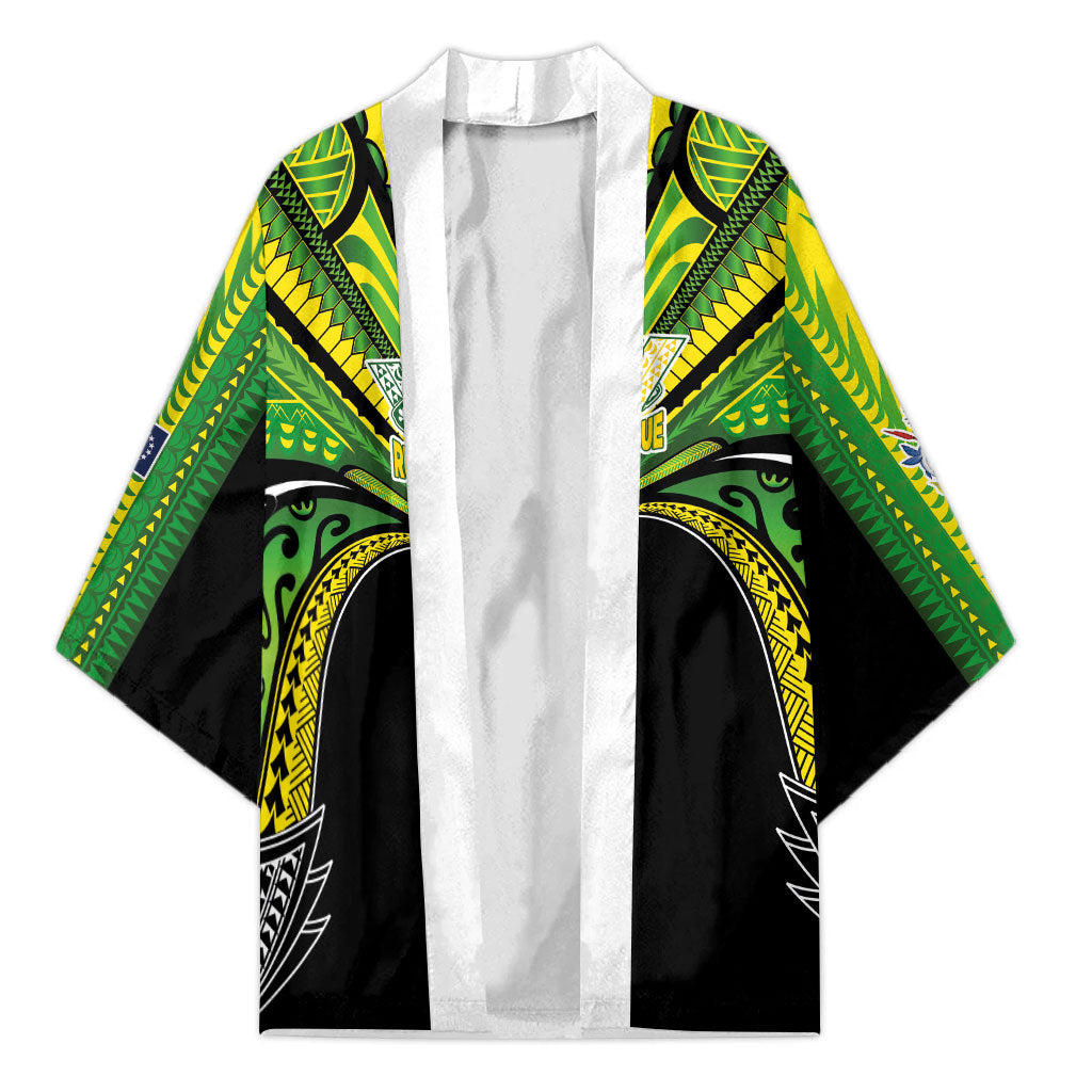 Cook Islands Rugby League Custom Kimono Polynesian and Tatau Tribal Art - Black Color