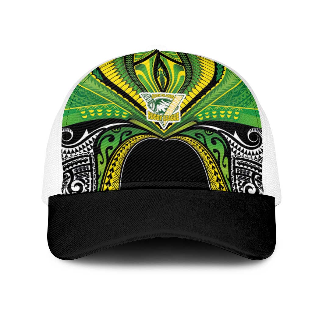 Cook Islands Rugby League Mesh Trucker Cap Polynesian and Tatau Tribal Art - Black Color