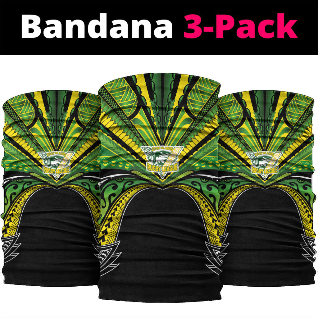 Cook Islands Rugby League Neck Gaiter Polynesian and Tatau Tribal Art - Black Color