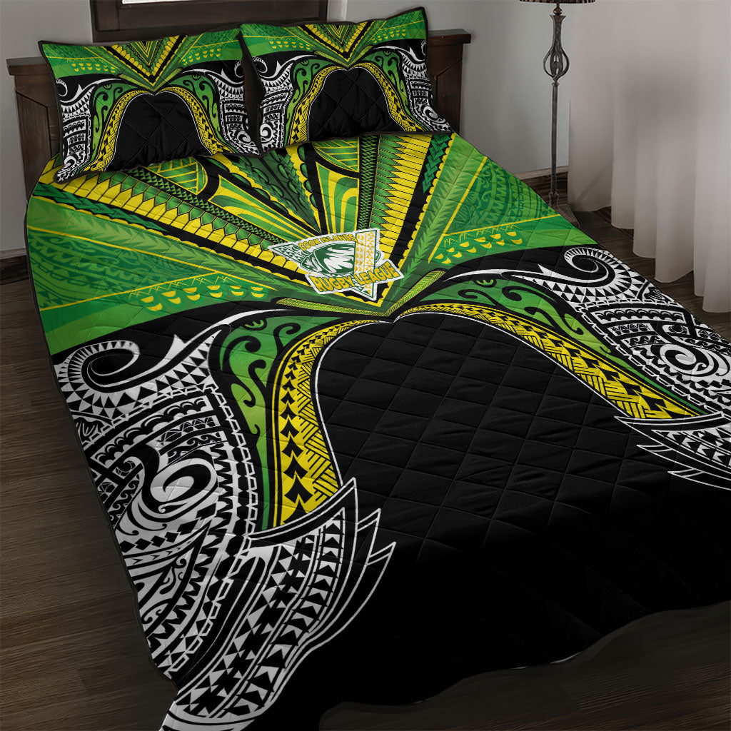 Cook Islands Rugby League Quilt Bed Set Polynesian and Tatau Tribal Art - Black Color