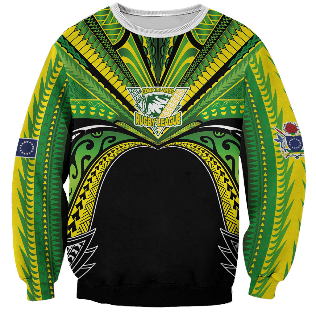 Cook Islands Rugby League Custom Sweatshirt Polynesian and Tatau Tribal Art - Black Color