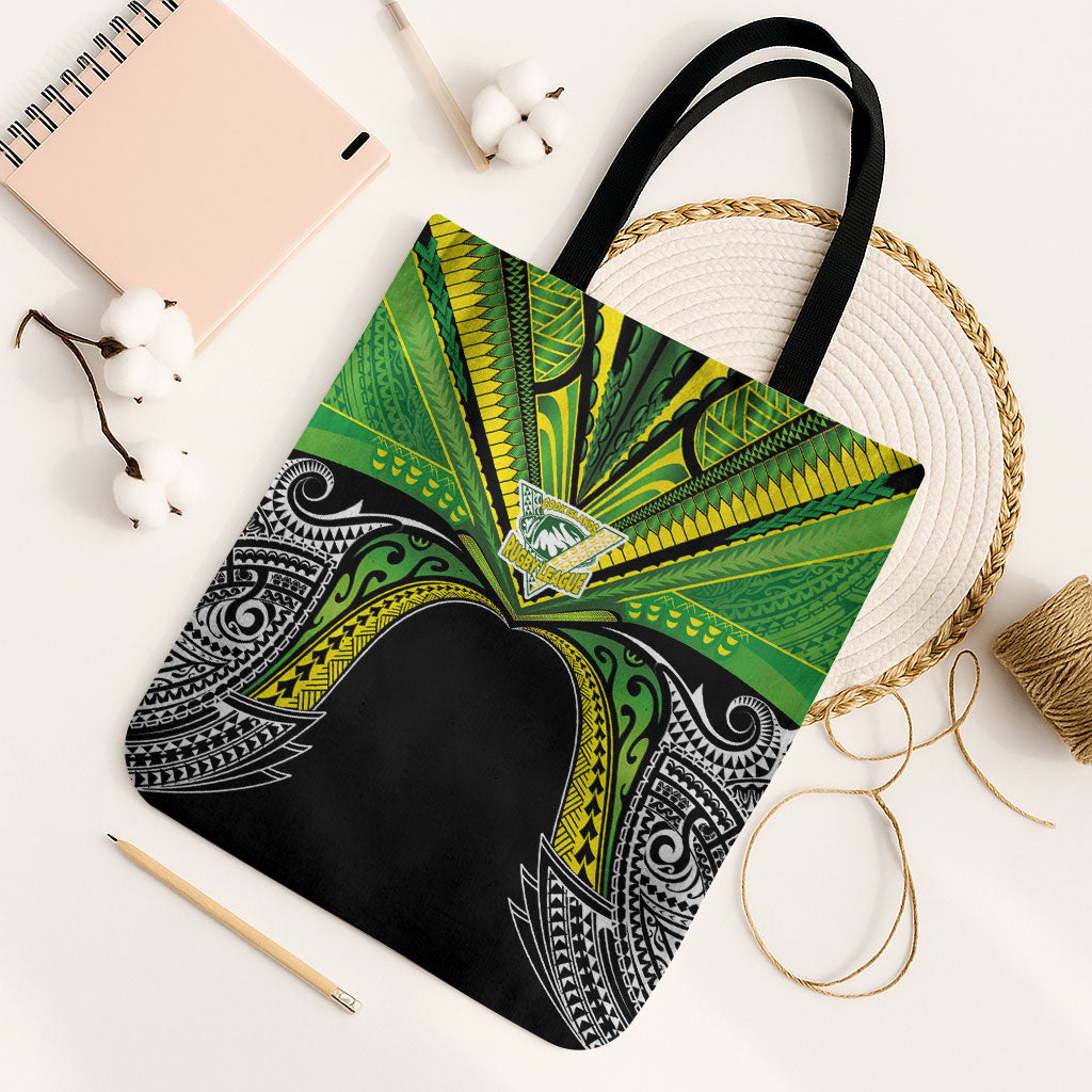 Cook Islands Rugby League Tote Bag Polynesian and Tatau Tribal Art - Black Color