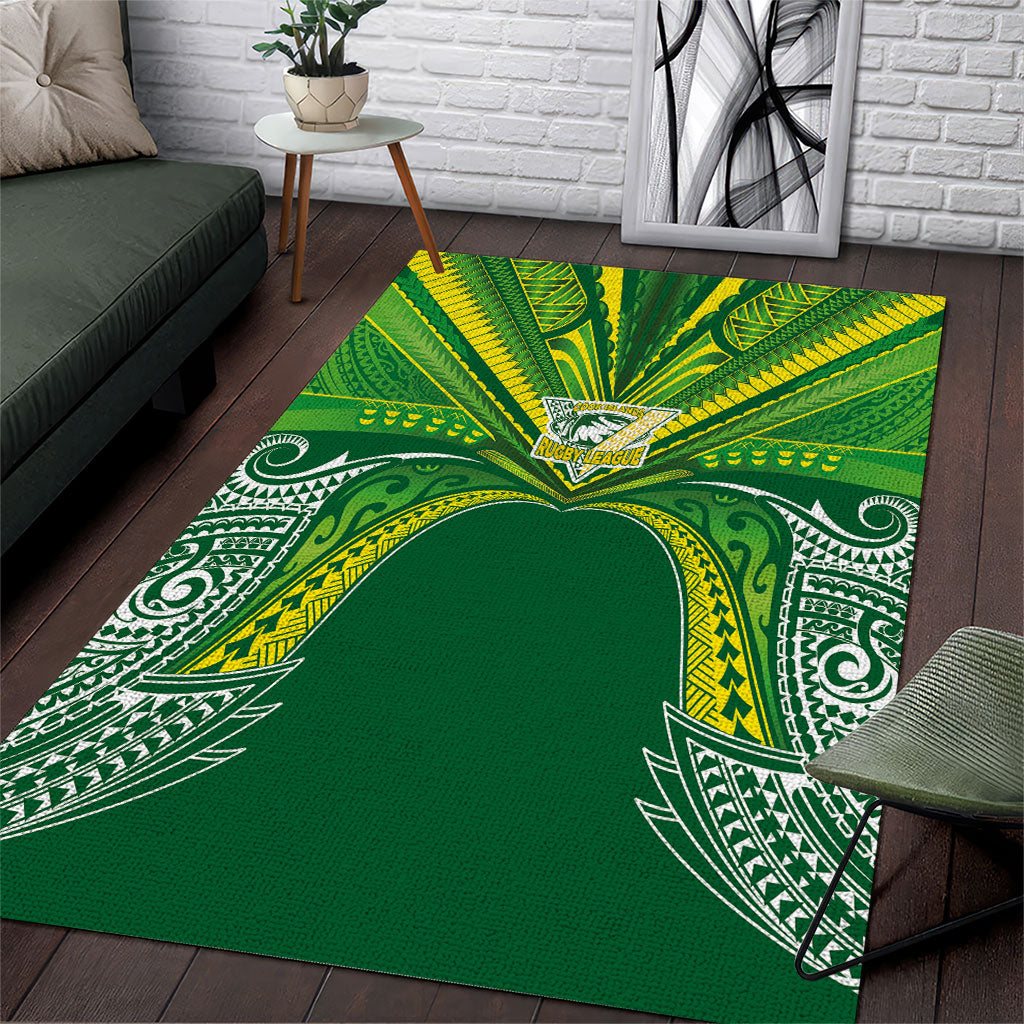 Cook Islands Rugby League Area Rug Polynesian and Tatau Tribal Art - Green Color
