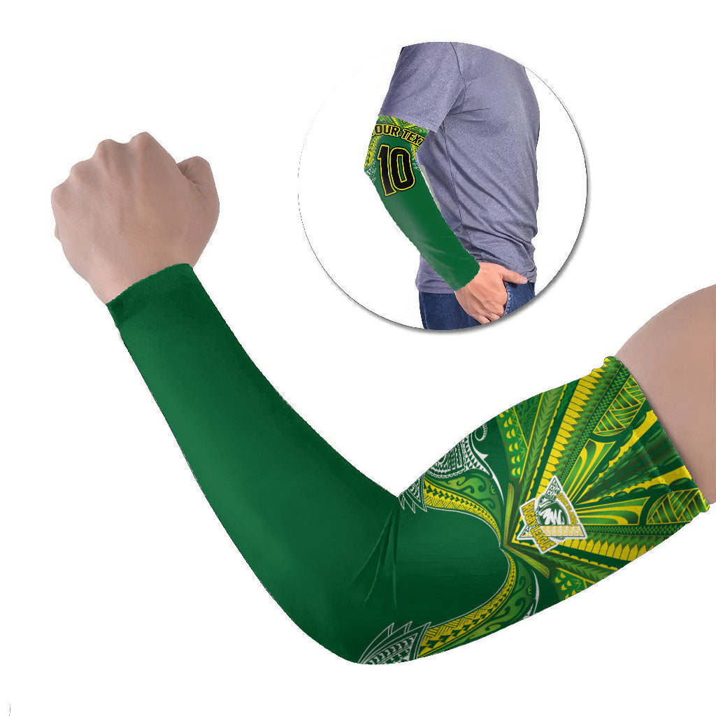 Cook Islands Rugby League Custom Arm Sleeves Polynesian and Tatau Tribal Art - Green Color