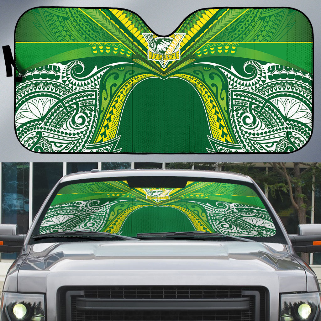 Cook Islands Rugby League Auto Sun Shade Polynesian and Tatau Tribal Art - Green Color