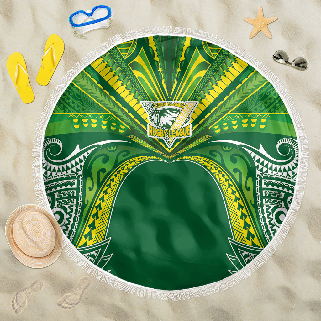 Cook Islands Rugby League Beach Blanket Polynesian and Tatau Tribal Art - Green Color