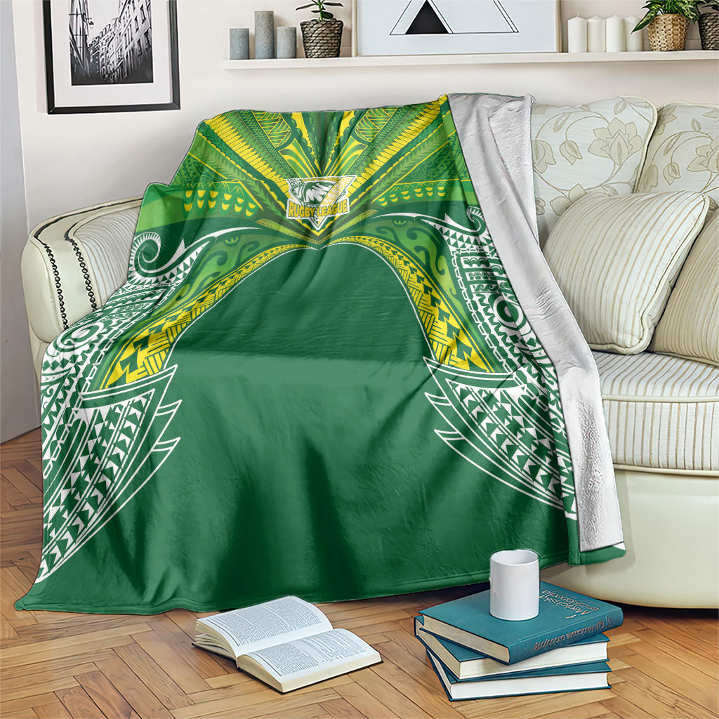 Cook Islands Rugby League Blanket Polynesian and Tatau Tribal Art - Green Color