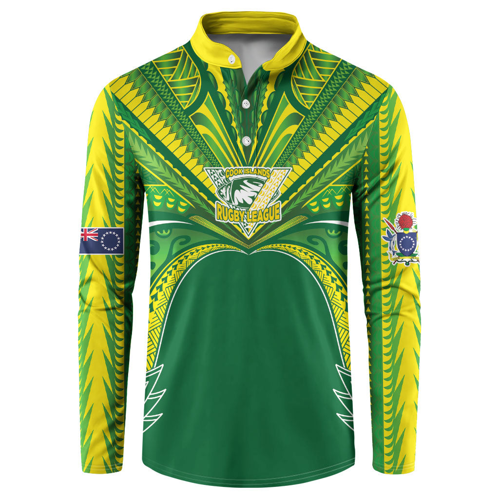 Cook Islands Rugby League Custom Button Sweatshirt Polynesian and Tatau Tribal Art - Green Color