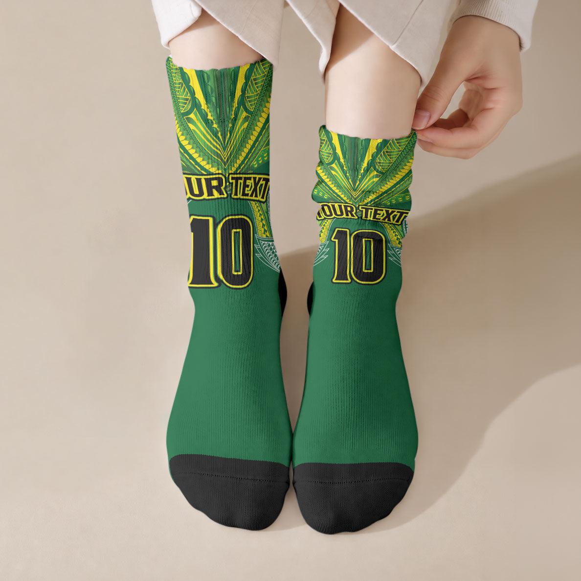 Cook Islands Rugby League Custom Crew Socks Polynesian and Tatau Tribal Art - Green Color LT03 Crew Socks Green - Polynesian Pride