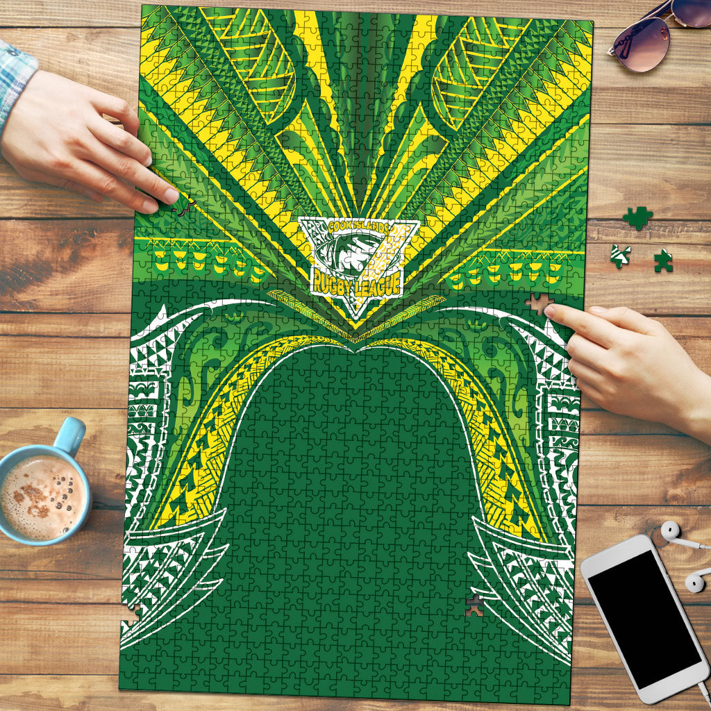 Cook Islands Rugby League Puzzle Polynesian and Tatau Tribal Art - Green Color