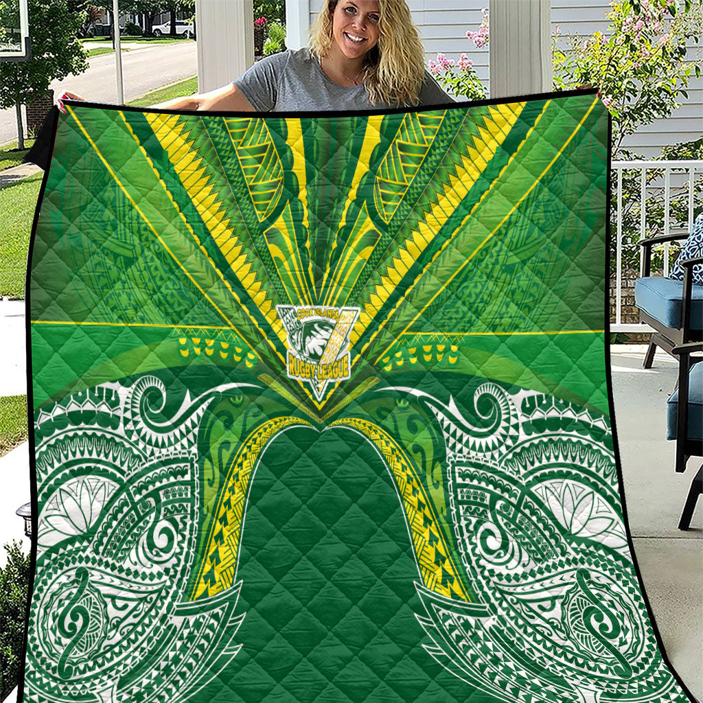 Cook Islands Rugby League Quilt Polynesian and Tatau Tribal Art - Green Color