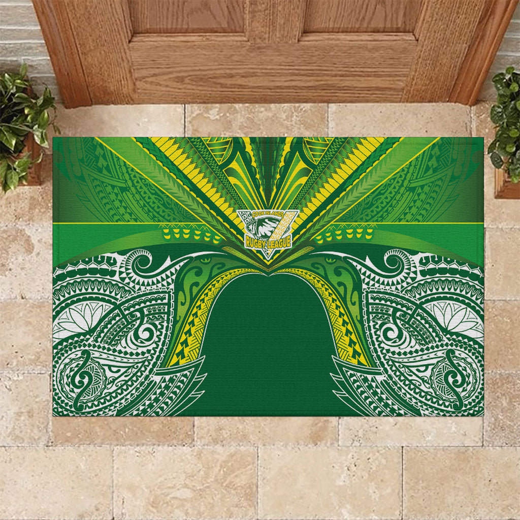 Cook Islands Rugby League Rubber Doormat Polynesian and Tatau Tribal Art - Green Color