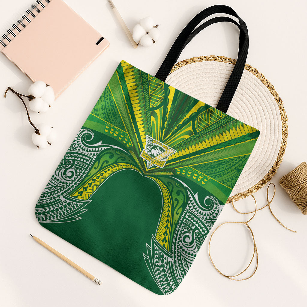 Cook Islands Rugby League Tote Bag Polynesian and Tatau Tribal Art - Green Color