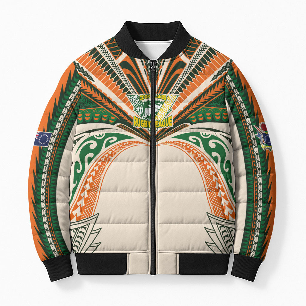 Cook Islands Rugby League Custom Bomber Puffer Jacket Polynesian and Tatau Tribal Art - Retro Palette