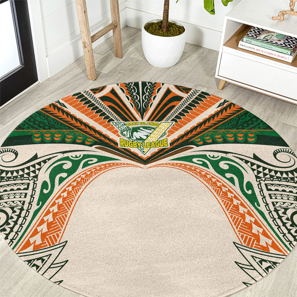 Cook Islands Rugby League Round Carpet Polynesian and Tatau Tribal Art - Retro Palette