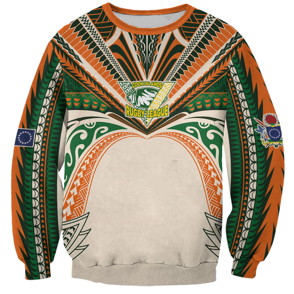 Cook Islands Rugby League Custom Sweatshirt Polynesian and Tatau Tribal Art - Retro Palette