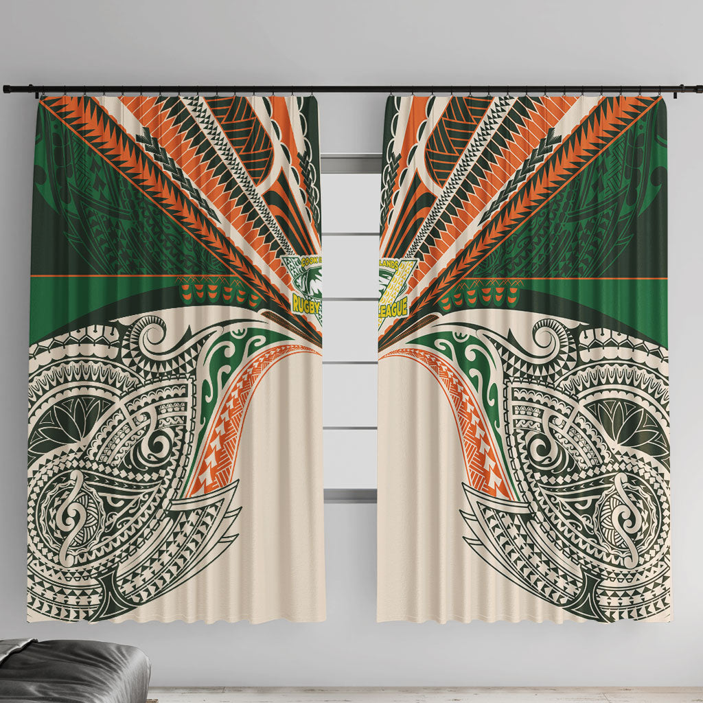 Cook Islands Rugby League Window Curtain Polynesian and Tatau Tribal Art - Retro Palette