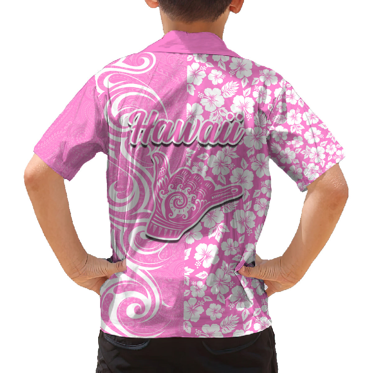 Hawaii Kauai Island Family Matching Long Sleeve Bodycon Dress and Hawaiian Shirt Hibiscus Pattern Seamless Tribal Simple Pink LT03 - Polynesian Pride