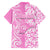 Hawaii Kauai Island Family Matching Off Shoulder Short Dress and Hawaiian Shirt Hibiscus Pattern Seamless Tribal Simple Pink LT03 - Polynesian Pride