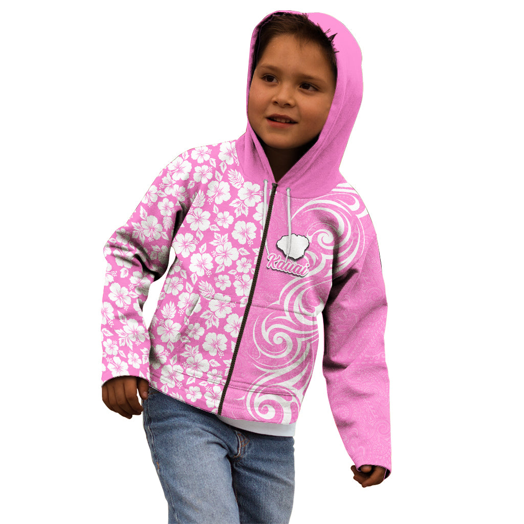 Hawaii Kauai Island Kid Hoodie Hibiscus Pattern Seamless Tribal Simple Pink LT03 - Polynesian Pride