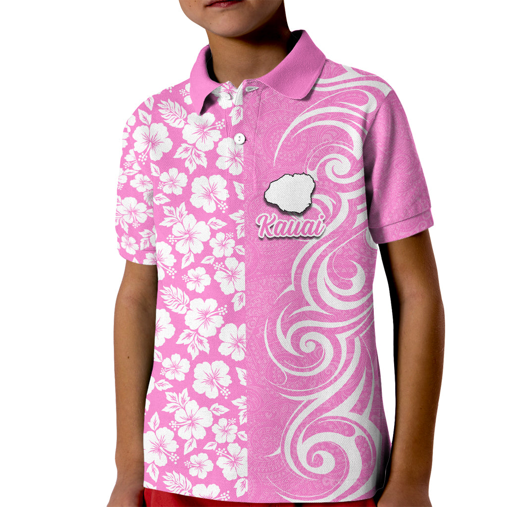 Hawaii Kauai Island Kid Polo Shirt Hibiscus Pattern Seamless Tribal Simple Pink LT03 Kid Pink - Polynesian Pride