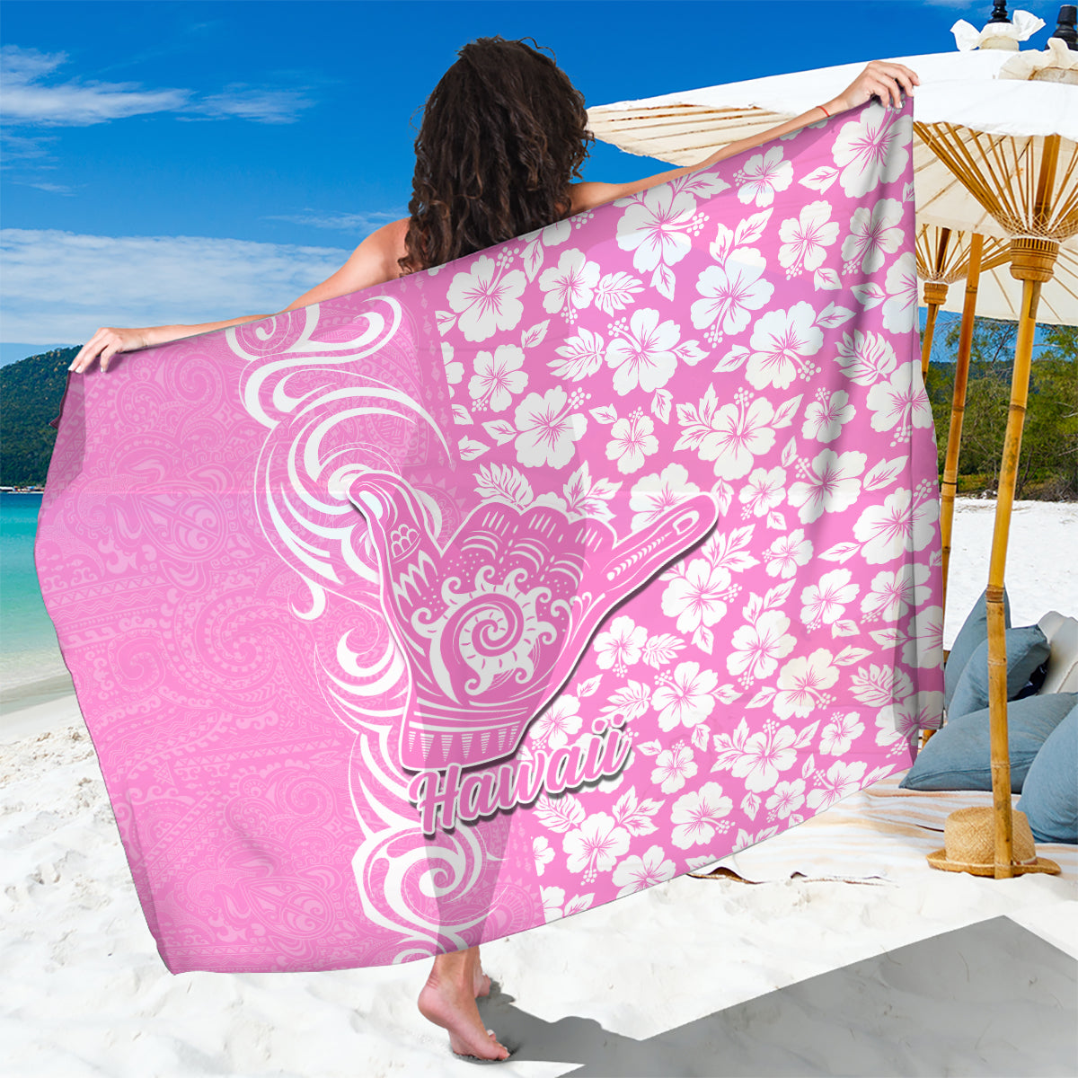 Hawaii Kauai Island Sarong Hibiscus Pattern Seamless Tribal Simple Pink LT03 One Size 44 x 66 inches Pink - Polynesian Pride