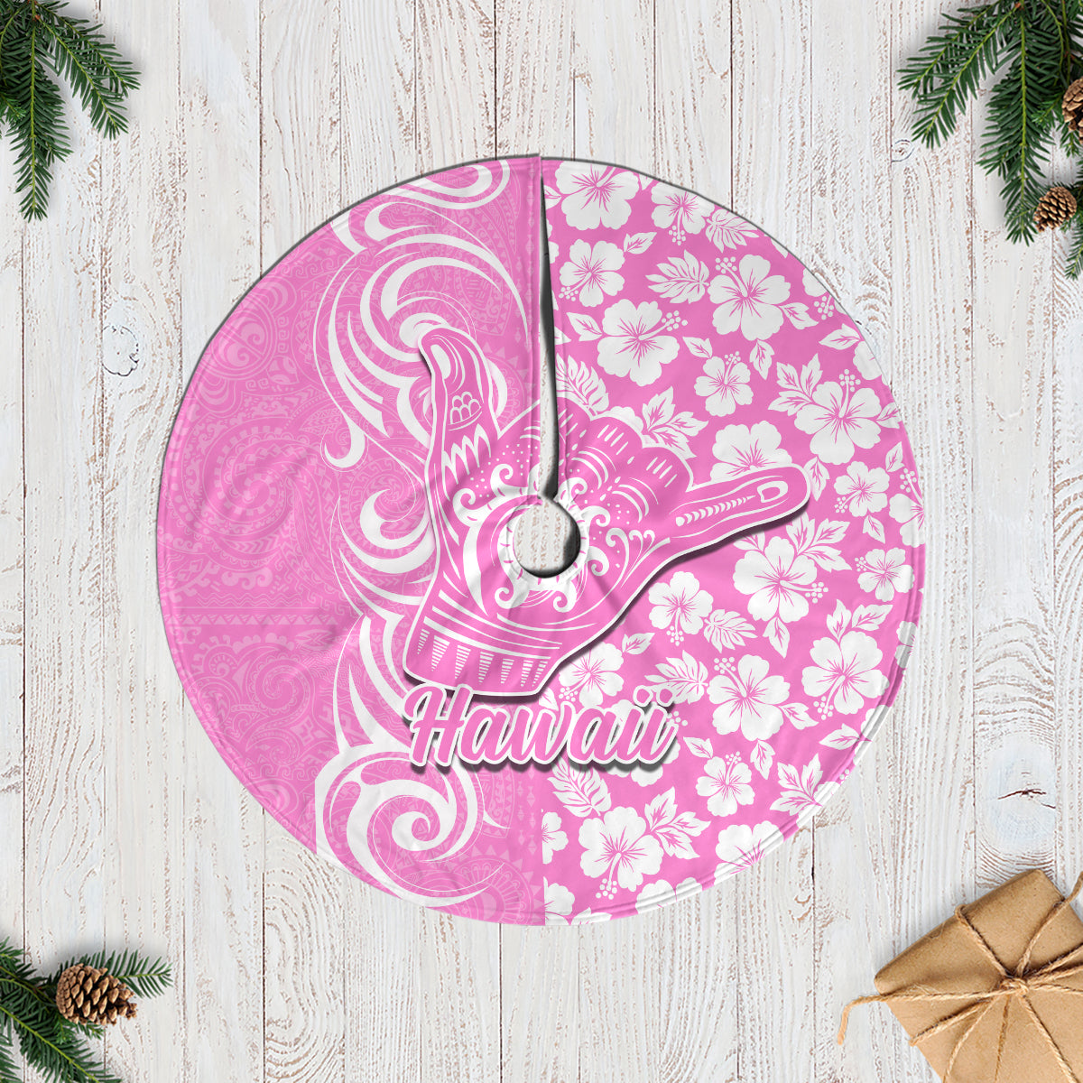 Hawaii Kauai Island Tree Skirt Hibiscus Pattern Seamless Tribal Simple Pink LT03 Pink - Polynesian Pride