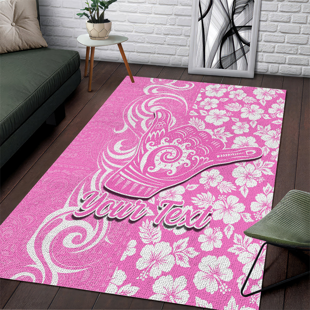 Custom Hawaii Kauai Island Area Rug Hibiscus Pattern Seamless Tribal Simple Pink LT03 Pink - Polynesian Pride