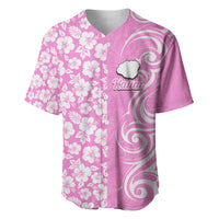 Custom Hawaii Kauai Island Baseball Jersey Hibiscus Pattern Seamless Tribal Simple Pink LT03 Pink - Polynesian Pride